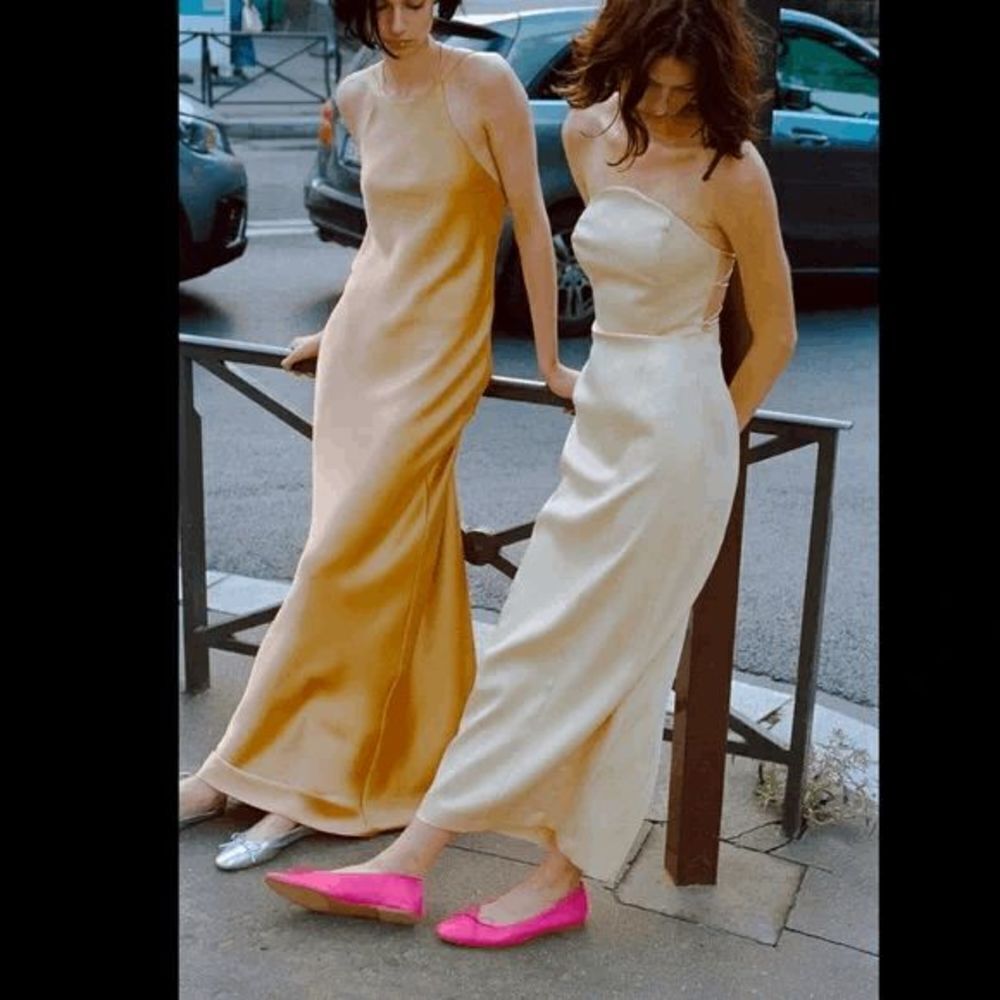ZARA CREAM SATIN EFFECT MIDI DRESS - Picture 11 of 16